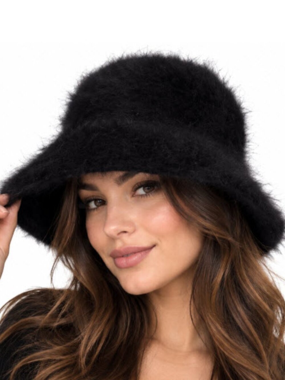 Black Angora Fuzzy Bucket Hat Hatterdashers Y2k Cozy Soft Quiet Luxury